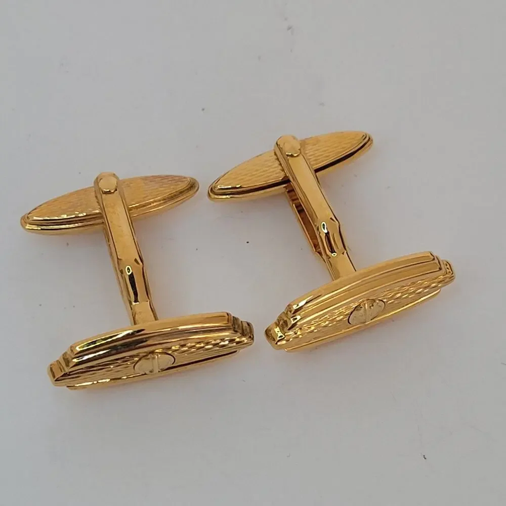 Dunhill D Cufflinks Gold Tone Logo‎ Oval Designer Logo Vintage Retro Geometric